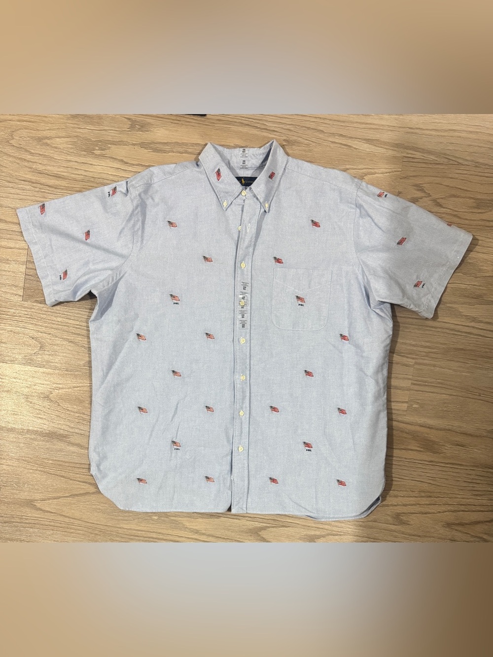 Ralph Lauren 2XB Big & Tall Embroidered Flag Oxford Shirt Preppy Button Down